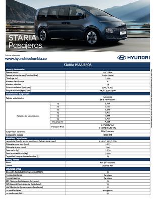Ofertas de Carros, Motos y Repuestos en Puente Aranda | Hyundai STARIA PANEL SERV. PUBLICO de Hyundai | 19/9/2023 - 19/9/2024