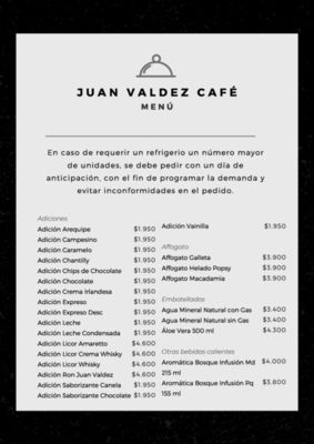 Ofertas de Restaurantes en Copacabana | Menù Juan Valdez Café de Juan Valdez Café | 28/9/2023 - 31/10/2023
