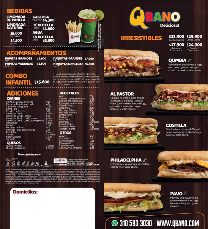 Catálogo Sandwich Qbano | Menù Sandwich Qbano | 29/9/2023 - 31/12/2023
