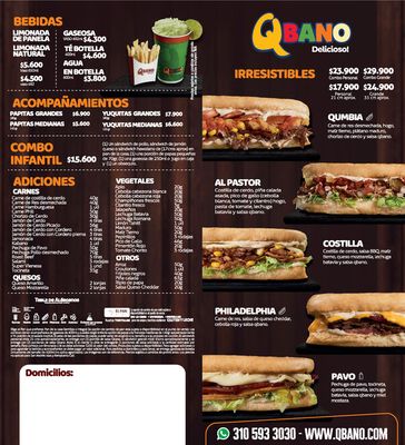 Ofertas de Restaurantes | Menù Sandwich Qbano de Sandwich Qbano | 29/9/2023 - 31/12/2023