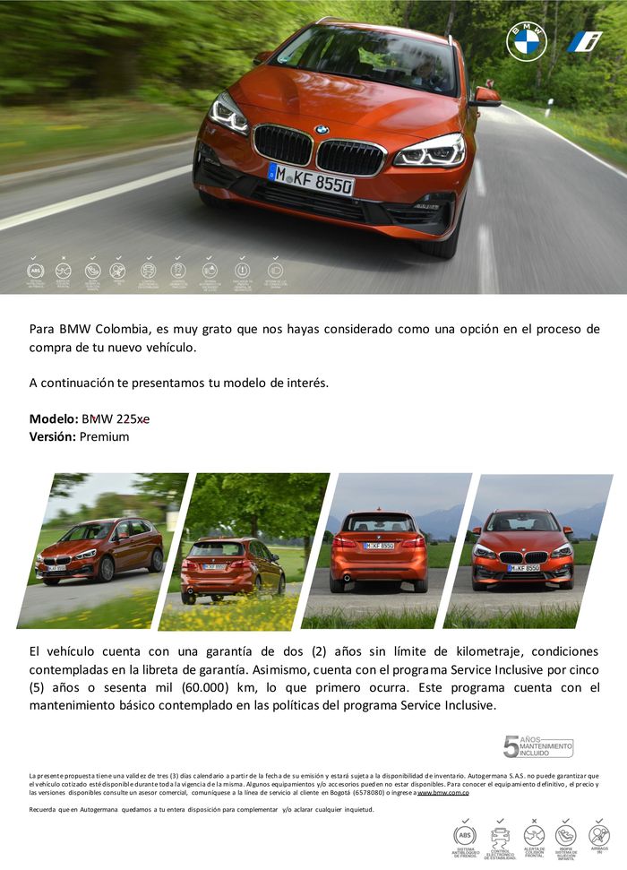 Catálogo BMW en Bucaramanga | BMW 225xe iPerformance Premium | 2/10/2023 - 2/10/2024