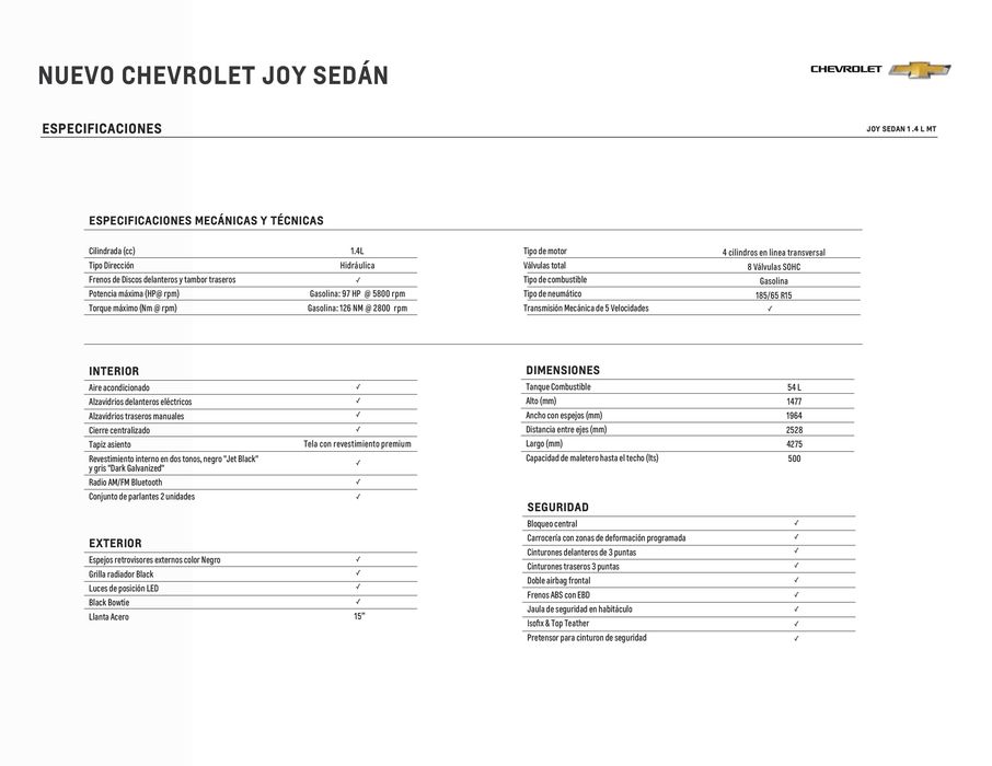 Catálogo Chevrolet en Bogotá | NUEVO CHEVROLET JOY SEDÁN | 3/10/2023 - 3/3/2024
