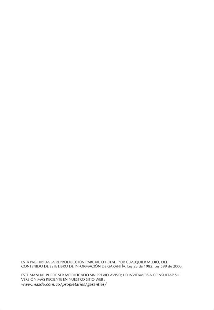 Catálogo Mazda en Sabaneta | LIBRO DE INFORMACIÓN DE GARANTÍA | 4/10/2023 - 4/10/2024