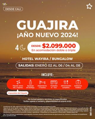 Ofertas de Viajes en Cali | LA GUAJIRA 2024 de Star Tours | 12/10/2023 - 22/7/2024