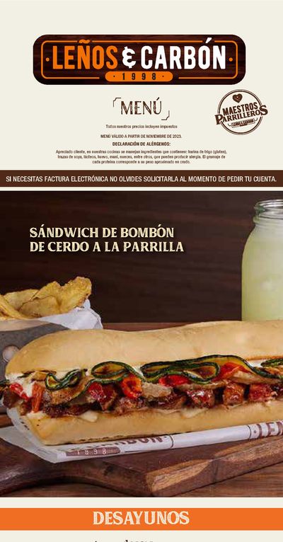 Ofertas de Restaurantes en Rionegro Antioquia | Carta-Digital-Aeropuerto  de Leños & Carbón | 24/1/2024 - 31/5/2024