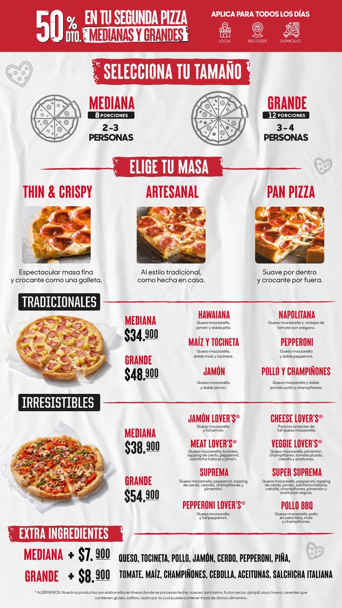 Catálogo Pizza Hut en Cota | 50% de descuento | 25/1/2024 - 31/3/2024