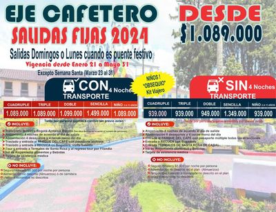 Ofertas de Viajes en Madrid | Salidas eje cafetero 2024  de Caminantes | 5/2/2024 - 31/5/2024