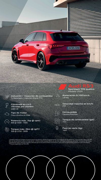 Catálogo Audi en Bogotá | Audi RS3 Sportback TFSI quattro MY 2024 | 16/2/2024 - 16/2/2025