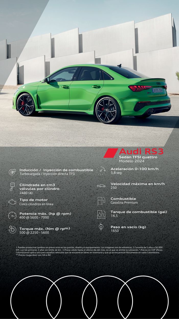 Catálogo Audi en Bogotá | Audi RS3 Sedán TFSI quattro MY 2024 | 16/2/2024 - 16/2/2025