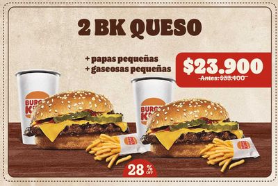 Ofertas de Restaurantes en Rionegro Antioquia | 2 BK QUESO de Burger King | 4/3/2024 - 4/4/2024