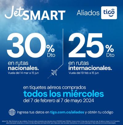Ofertas de Informática y Electrónica en Bello | 30% de descuento en rutas nacionales y un 25% en rutas internacionales de Tigo | 12/3/2024 - 7/5/2024