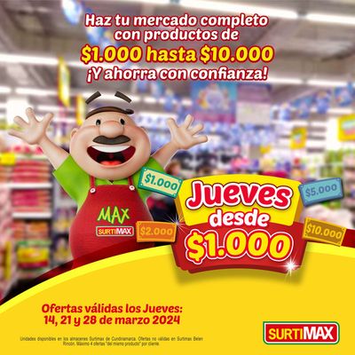 Ofertas de Supermercados en Chía | Jueves Desde Mil de Surtimax | 14/3/2024 - 28/3/2024