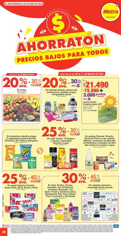 Ofertas de Supermercados | AHORRATÓN PRECIOS BAJOS PARA TODOS  de Metro | 28/3/2024 - 3/4/2024