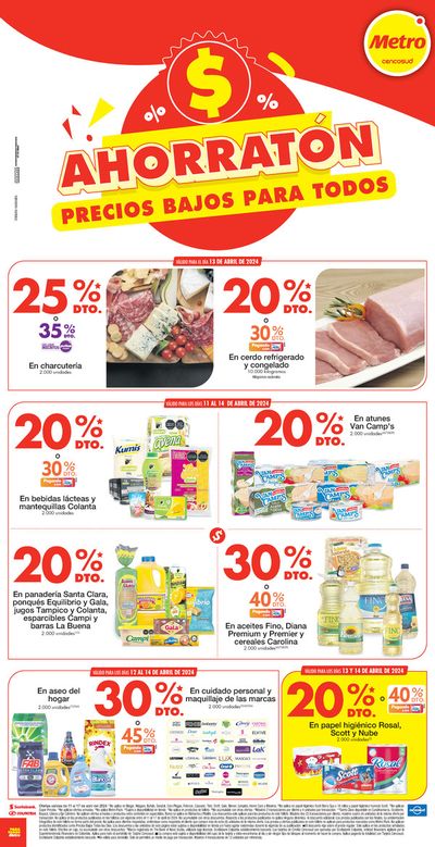 Ofertas de Supermercados | AHORRATÓN PRECIOS BAJOS PARA TODOS  de Metro | 11/4/2024 - 17/4/2024
