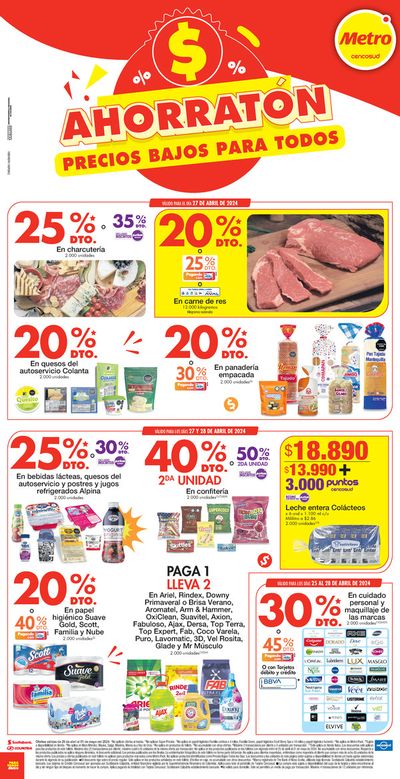 Ofertas de Supermercados | AHORRATÓN PRECIOS BAJOS PARA TODOS  de Metro | 25/4/2024 - 1/5/2024