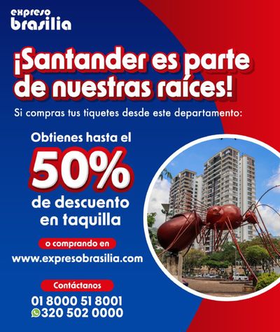 Ofertas de Viajes en Bucaramanga | 50% de descuento en taquilla de Expreso Brasilia | 30/4/2024 - 31/5/2024