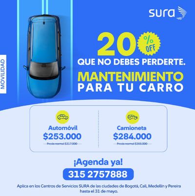 Ofertas de Bancos y Seguros en Chipaque | 20% OFF QUE NO DEBES PERDERTE de Sura | 13/5/2024 - 31/5/2024