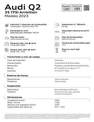Catálogo Audi en Bogotá | Audi Q2 35 TFSI Ambition | 12/9/2023 - 12/9/2024