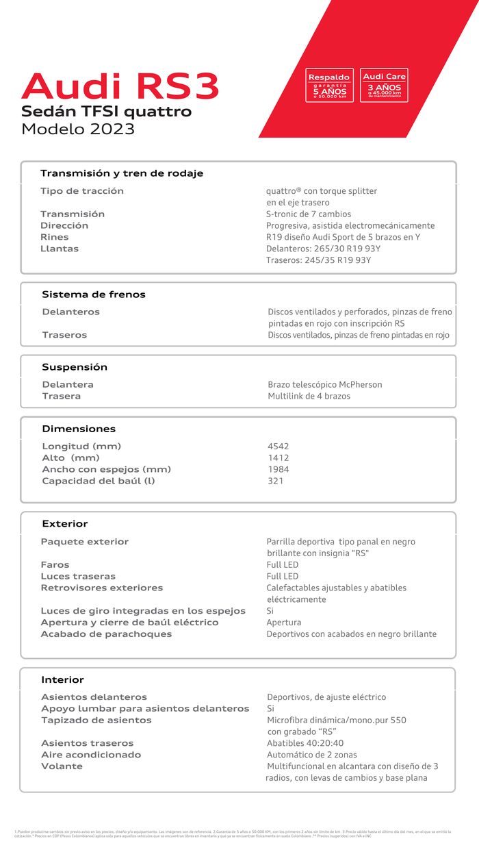 Catálogo Audi | Audi RS3 Sedán TFSI quattro | 12/9/2023 - 12/9/2024
