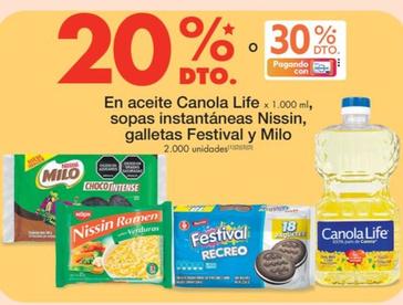 Oferta de Canola Life, Nissin, Festival Y Milo - En Aceite, Sopas Instantaneas, Galletas en Metro