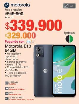 Oferta de Motorola - E13 64Gb por $339900 en Metro