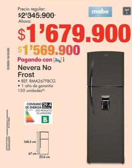 Oferta de Mabe - Nevera No Frost por $1679900 en Metro