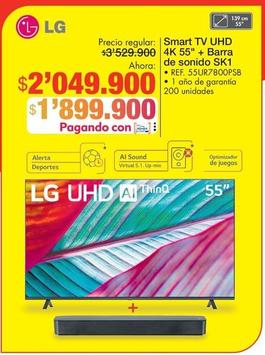 Oferta de Lg - Smart Tv UHD 4k 55" + Barra De Sonido SK1 por $2049900 en Metro