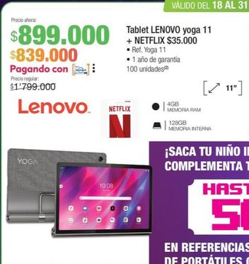 Oferta de Lenovo - Tablet Yoga 11 + Netflix por $899000 en Jumbo