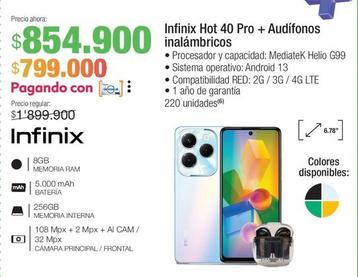 Oferta de Infinix - Hot 40 Pro + Audifonos Inalambricos por $854900 en Jumbo