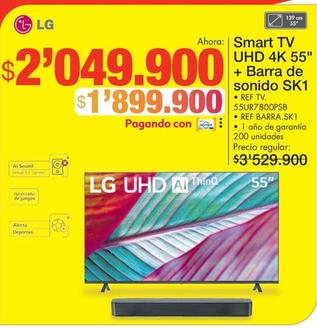 Oferta de Lg - Smart Tv UHD 4K 55" + Barra De Sonido SK1 por $2049900 en Metro