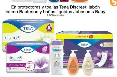 Oferta de Tena - En Protectores Y Toallas Discreet , Jabon Intimo Bacterion Y Banos Liquidos Johnson's Baby en Metro