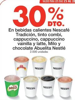 Oferta de Nescafé - En Bebidas Calientes Tradicion , Tinto Combi , Cappuccino , Cappuccino Vainilla Y Latte , Milo Y Chocolate Abuelita en Metro