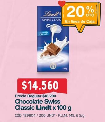 Oferta de Chocolate swiss classic Lindt x 100g por $14560 en Makro