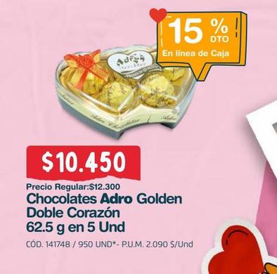 Oferta de Chocolate Adro golden doble corazón 62.5g 5un por $10450 en Makro