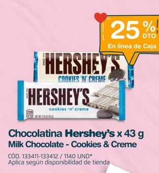 Oferta de Chocolatina Hershey's x 43g en Makro