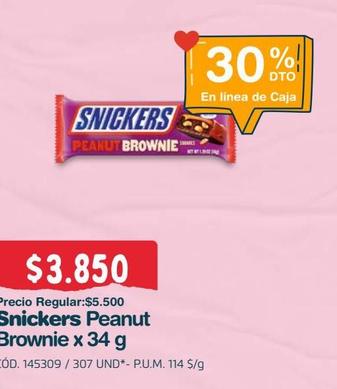 Oferta de Snickers peanut brownie x 34g por $3850 en Makro
