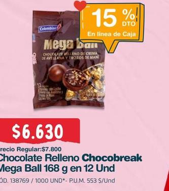 Oferta de Chocolate relleno Choco Break mega ball 168g 12un por $6630 en Makro