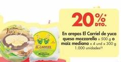 Oferta de En arepas El Carriel de yuca queso mozzarella x 500 g o maíz mediana x 4 und x 300 g en Metro
