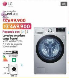 Oferta de LG Lavadora secadora carga frontal • REF. WD16EG2S6 por $3469900 en Metro