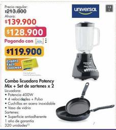 Oferta de Universal Combo licuadora Potency Mix + Set de sartenes x 2 por $128900 en Metro