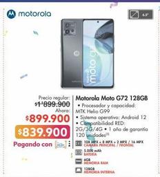 Oferta de Motorola Moto G72 128GB por $839900 en Metro