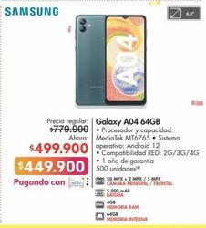 Oferta de Samsung Galaxy A04 64GB por $449900 en Metro