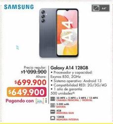 Oferta de Samsung Galaxy A14 128GB por $649900 en Metro