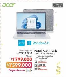 Oferta de Portátil Acer + Funda • REF. A315-59-3342 por $1599000 en Metro