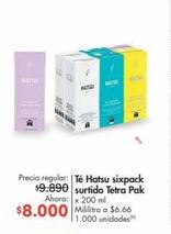 Oferta de Té Hatsu sixpack surtido Tetra Pak x 200 ml por $8000 en Metro