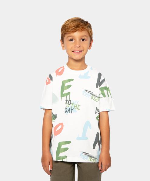 Oferta de Camiseta Manga Corta Estampada Para Niño En Tela Suave Color Marfil por $35994 en Polito