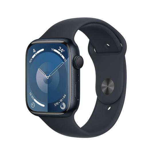 Oferta de Apple Watch Series 9 GPS de 45 mm Caja de Aluminio en Azul Medianoche, Correa Deportiva Azul Medianoche Talla M/L por $2429000 en Alkosto