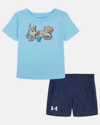 Oferta de Newborn Boys' UA Logo Tackle Box Shorts Set por $36 en Under Armour