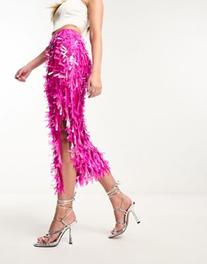 Oferta de Jaded Rose shard sequin maxi skirt in pink por $99,5 en ASOS
