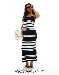 Oferta de ASOS DESIGN Maternity knitted maxi dress in stripe in black and cream por $28 en ASOS